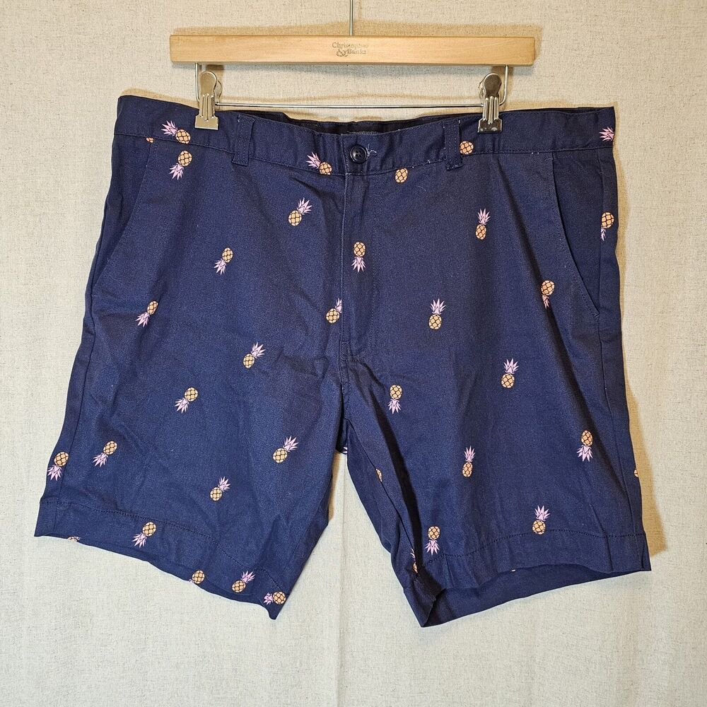 Essex Crossing Men Blue Cotton Pineapple Print Golf Novelty Chino Shorts Sz 38